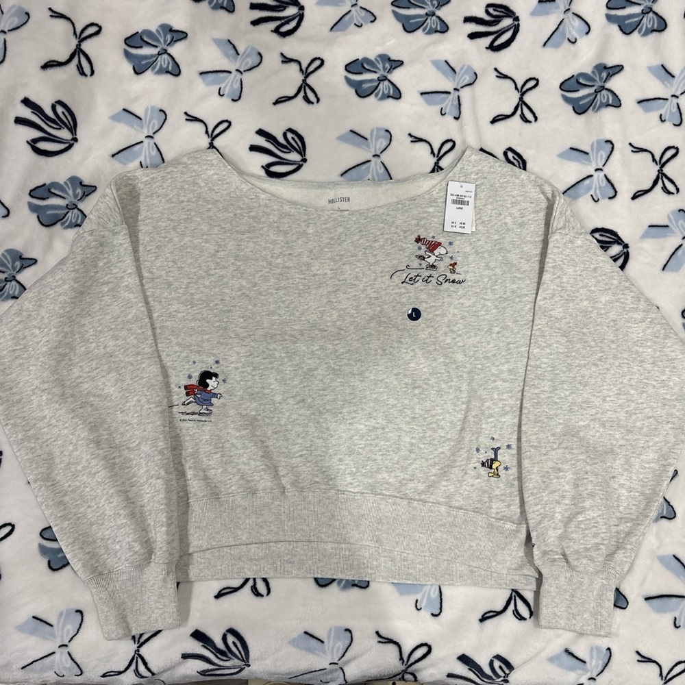Hollister Light Gray Sweatshirt with Snoopy Embroidery